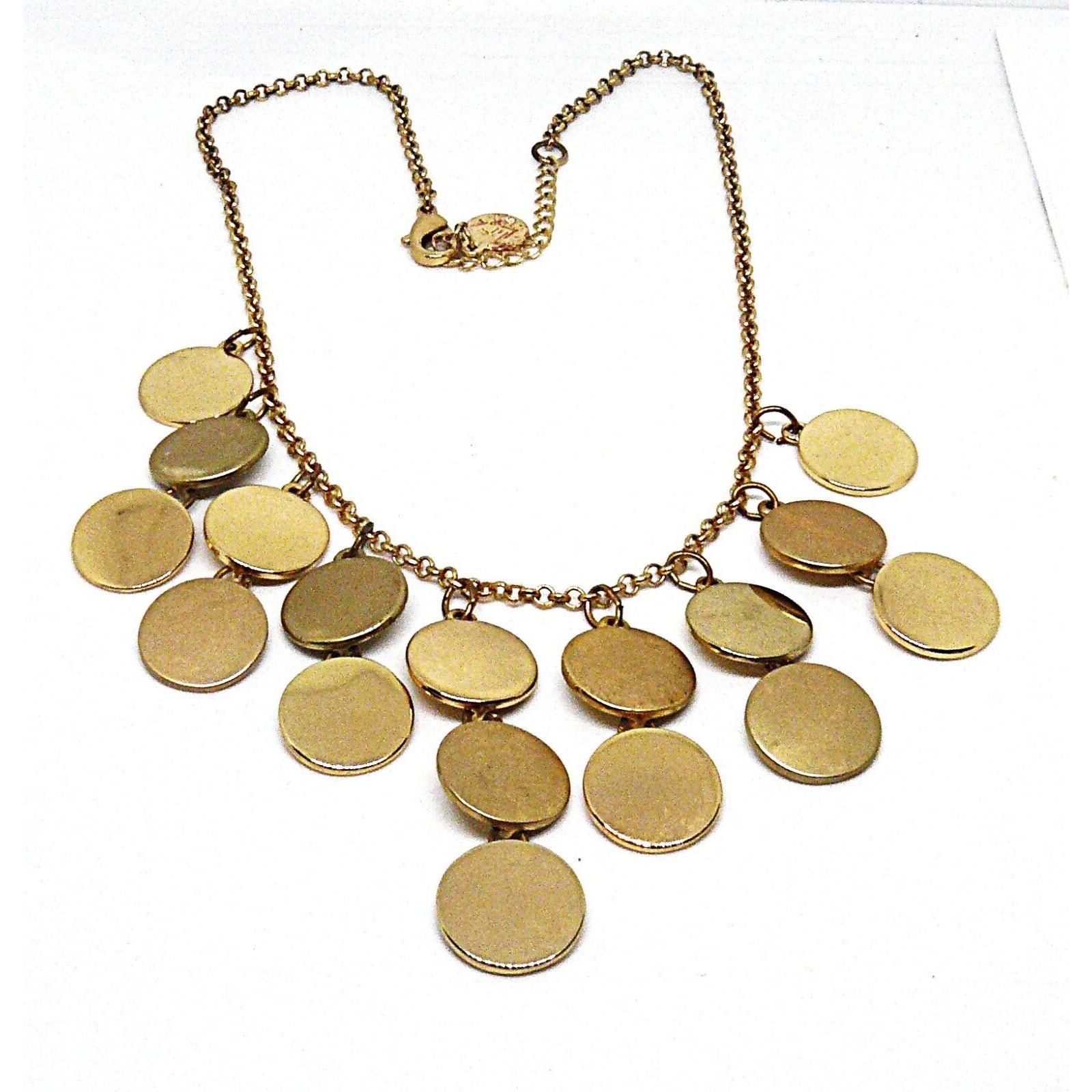 Liz Claiborne Gold Tone Circle Dangles Statement Pendant Necklace Vtg Marked Lc 16$